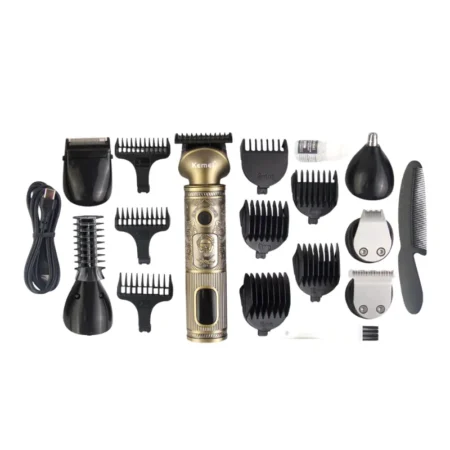 Kemei KM-1637 Digital 21 in 1 Multifunctional LCD Display Hair Trimmer Grooming Kit Hair Clipper Set With Lithium Batteries (Trimmer, Shaver, Body Groomer & Nose Trimmer All in One)