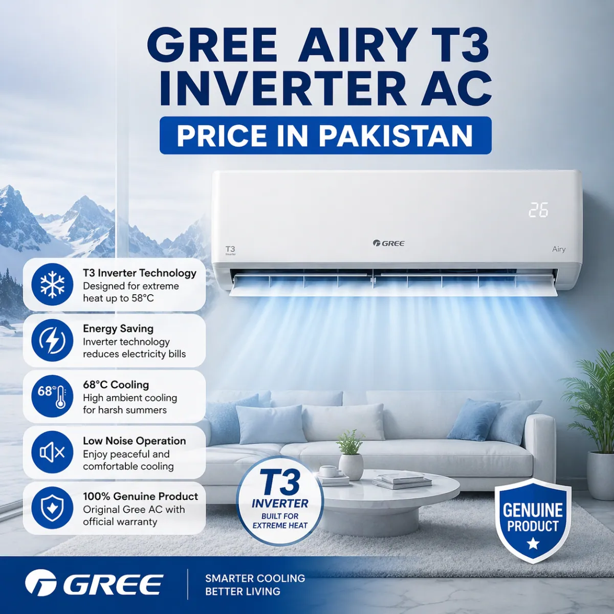 Gree Airy T3 Inverter AC Price in Pakistan
