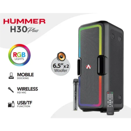 Audionic Hummer H30 Plus Portable Bluetooth Speaker with Wireless Mic & RGB Lights