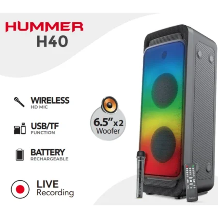 Audionic Hummer H40 Portable Bluetooth Speaker with 30W Output Wireless Mic & RGB Lights