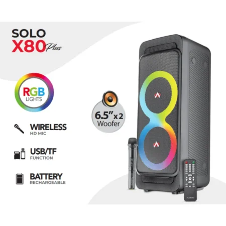 Audionic Solo X80 Plus Portable Bluetooth Speaker with 10W Output, Wireless Mic & RGB Lights